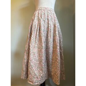 Laura Ashley Vintage Floral Midi Skirt Pink Green Cotton Wool retro cottage boho